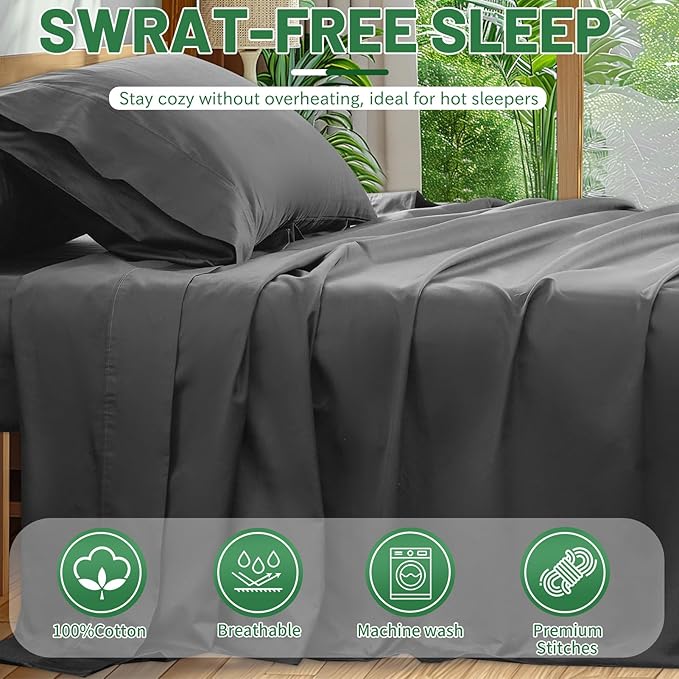 Extra Deep Pocket King Sheets 18-24 Inch 1000 Thread Count 100% Egyptian Cotton Sateen Weave Soft Breathable 4 Pieces（King，Dark Grey）