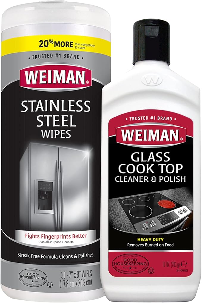 Weiman Heavy Duty Cooktop Polish & Stainless Steel Wipes - Powerful Appliance Kitchen Cleaning Kit - Packaging May Vary
