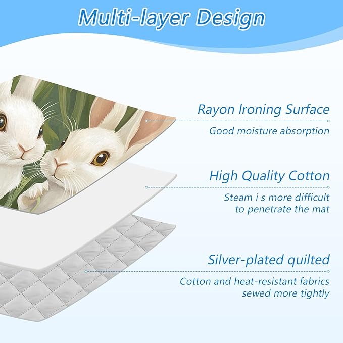Green Easter Bunny Daisy 01 Ironing Mat for Table top Portable Ironing Pad Blanket for Washer Dryer Countertop Travel