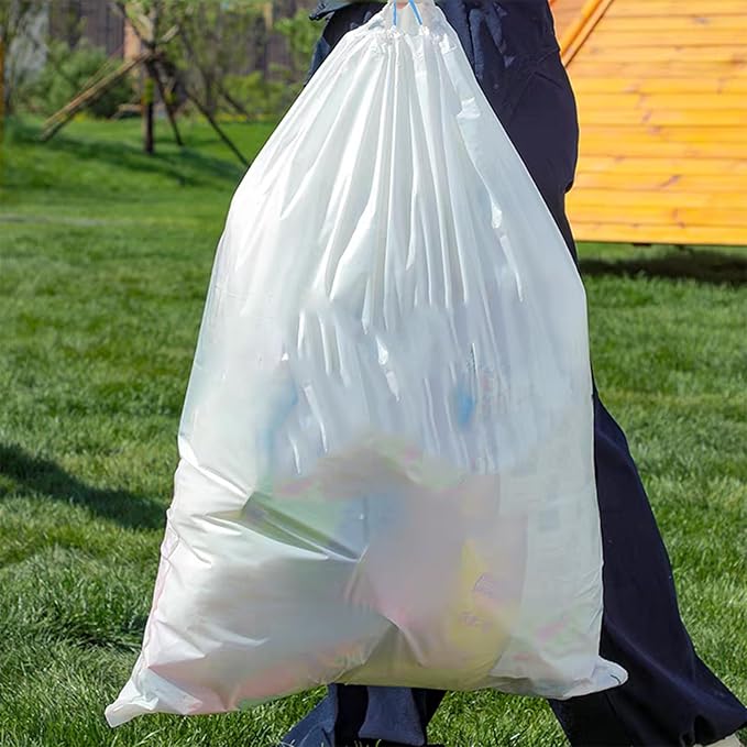 15 Gallon white drawstring trash bags, No tear open large floral scent garbage bag,Ultra thickened plastic for tall kitchen,Office,Living room Commercial Use 26x30 inches