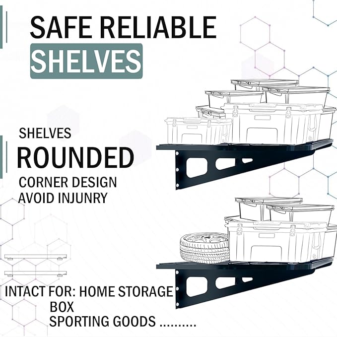 2-Pack 2x4ft Garage Wall Shelves, 2 Shelf Total 8 ft(L) Garage Shelving Wall Mounted – Heavy-Duty Storage Shelves, Perfect for Holding Storage Bins, Boxes, Sporting Goods, Tools, and More Space-Saving