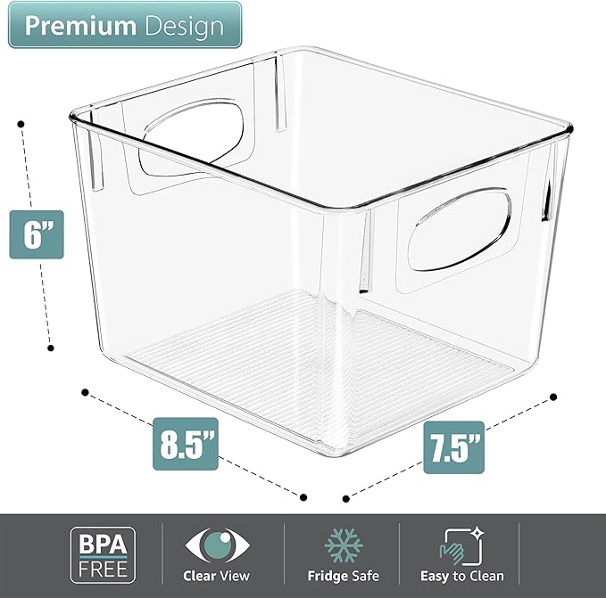 Sorbus 2 Pack Medium Clear Plastic Storage Bins, Clear Organizer Bins with Handle for Kitchen, Pantry, Cabinet, Refrigerator, Craft, Toys, Clothes, Closet, Under Sink, Bathroom Organizers and Storage
