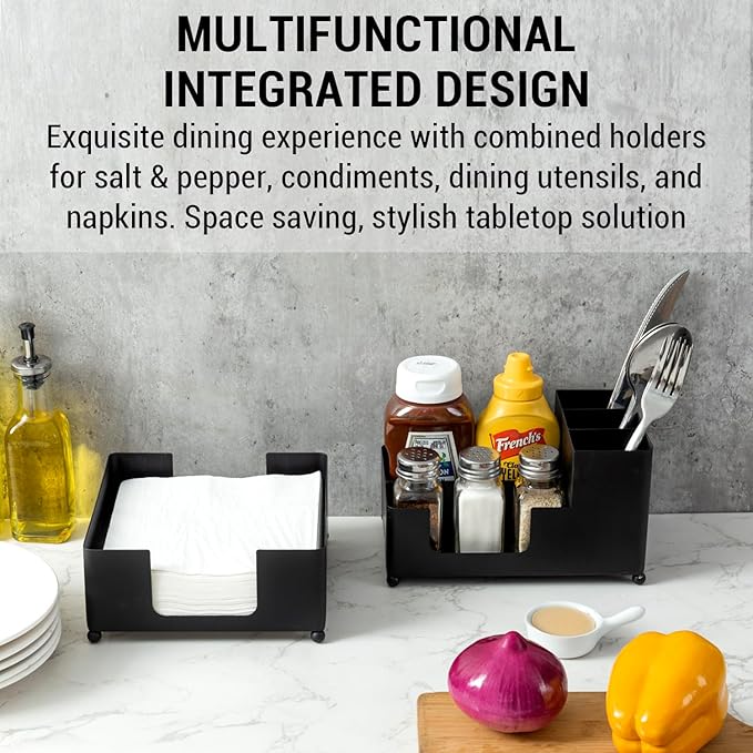 MyGift Modern Brass Tone Metal Tabletop Commercial Folded Paper Towel Holder Dispenser Tray (Matte black set)