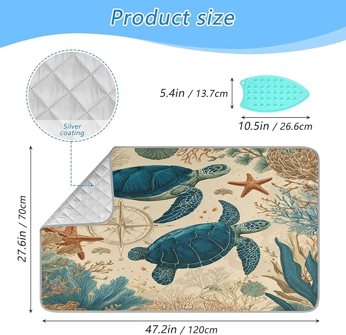 Sea Turtle Corals Starfish Ironing Mat for Table top Portable Ironing Pad Blanket for Washer Dryer Countertop Travel