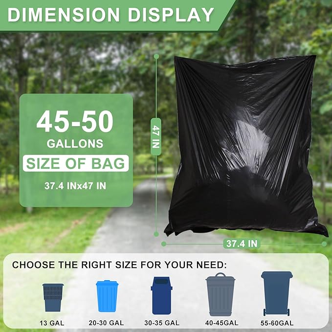 45-50 Gallon Black Trash Bags 120 Count - 38''x47'' Large Garbage Bags Unscented, 40+ Gallon Trash Can Liners, Multipurpose for Office, Outdoor, Yard and Commercial