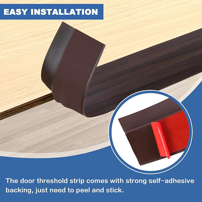 Vinyl Door Threshold Flooring Transition Strip Self Adhesive Carpet Edging Strip for Laminate Doorway Edge Threshold from 1/5" to 2/5" (Brown Wood Grain, 10 Ft)