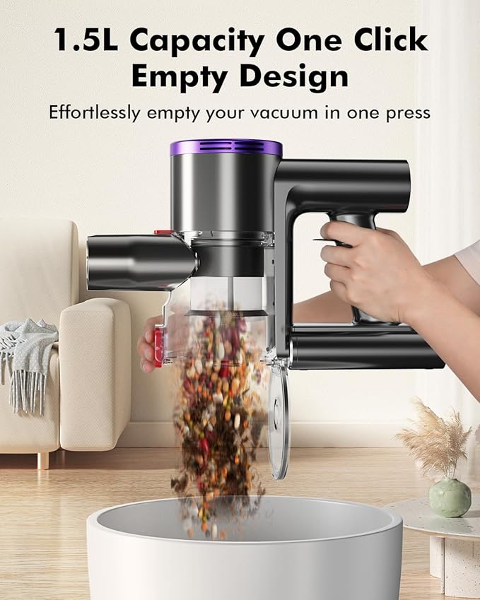 Cordless Vacuum Cleaner, 25kPA Vacuum Cleaners for Home, Stick Vac with Anti-Tangle Brush, 40 Mins Runtime, Lightweight, Versatile for Carpet, Hard Floor, Pet Hair (Purple)