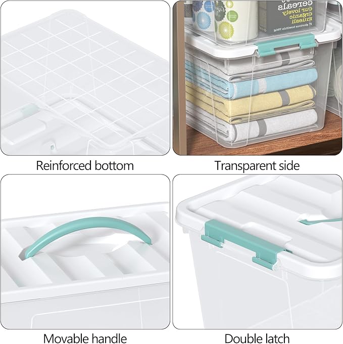 Zopnny 14 Quart Plastic Lidded Storage Bin with Handle, Clear Latching Box with White Lid, 6 Packs