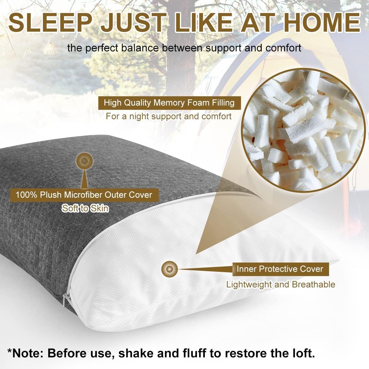 Ivellow Memory Foam Travel Pillow Compressible Camping Pillow for Sleeping Shredded Memory Foam Pillow Compact Firm Supportive Travel Pillow for Adults Kids Outdoor Backpacking Hiking Essential Gear-S