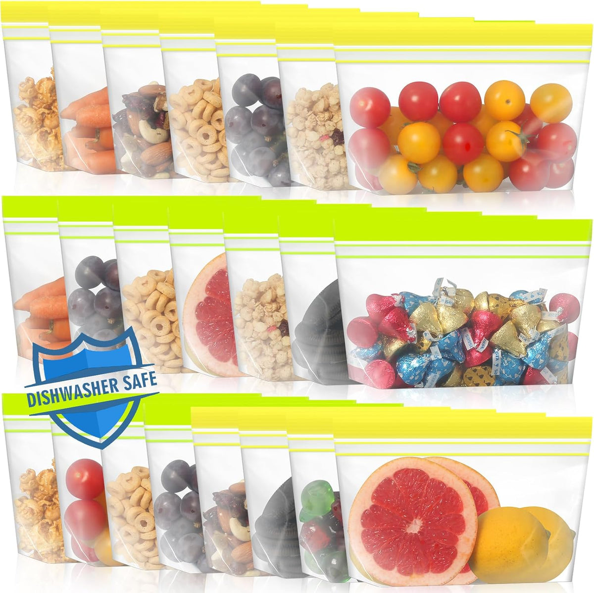 Lerine 22 Pack Reusable Snack Bags Dishwasher Microwave Safe, Stand Up Reusable Food Storag Bags, BPA Free Leakproof Reusable Bags Snack Pouch for Candy, fruits, Cereal, Home Organization