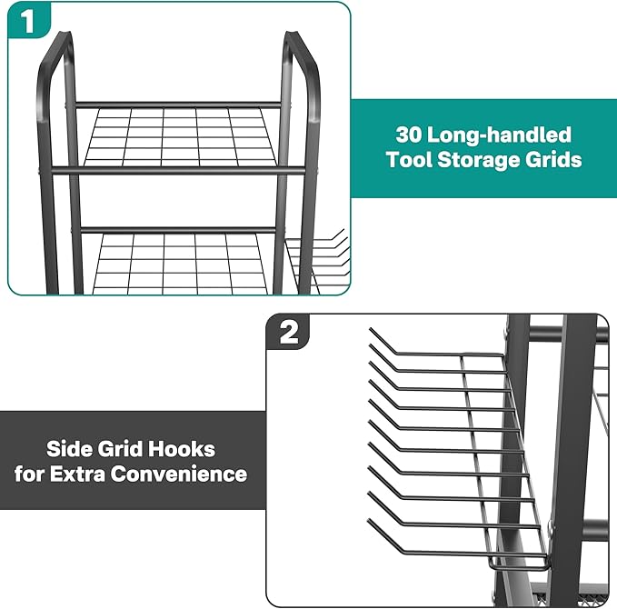 EVERHANGER Garden Tool Organizer and Storage, Yard Tool Stand Garage Tool Organization, Yard Tool Racks for Indoor/Outdoor Use
