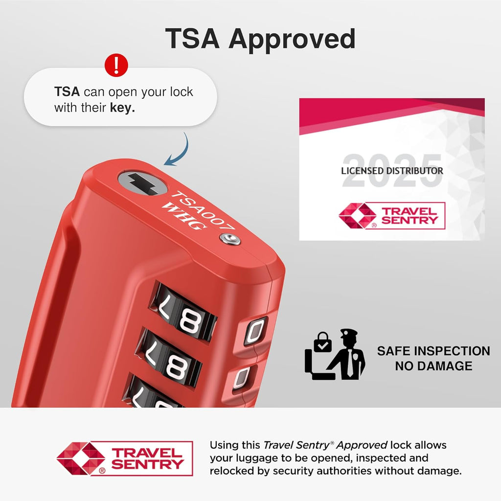 Puroma 2 Pack TSA Approved Luggage Lock, 4 Digit Combination Travel Locks Resettable Code Lock with Zinc Alloy Body for Suitcase, Toolbox, Backpack, Bag, Gym Locker (Red)