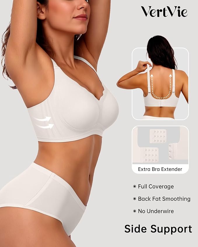 Vertvie Womens Seamless Bras No Underwire Supportive Wireless Push Up Full Coverage Bralette Comfort Scalloped T-Shirt Bra