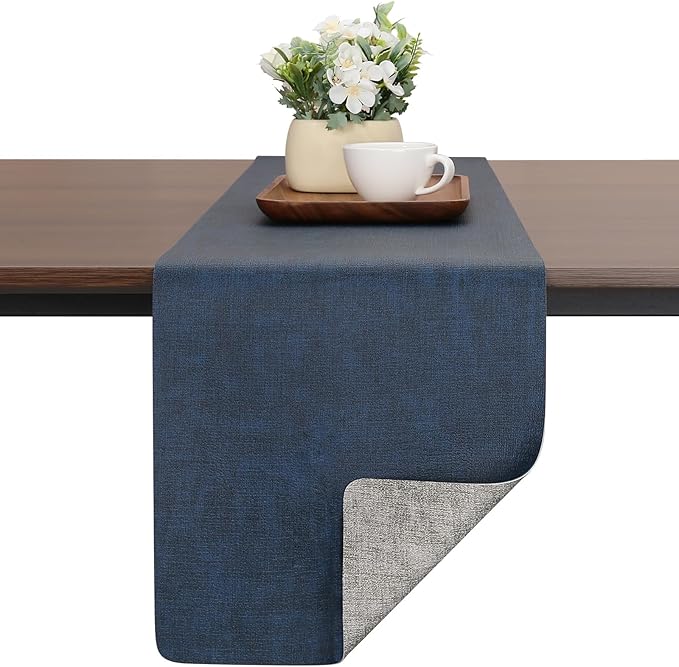 Table Runners 55 Inches Long, Dual-Sided Faux Leather Farmhouse Table Runner Waterproof Heatproof Non-Slip for Living Room Party Home Decor Holiday Decorations(Gray Blue, 12 x 55 Inch)
