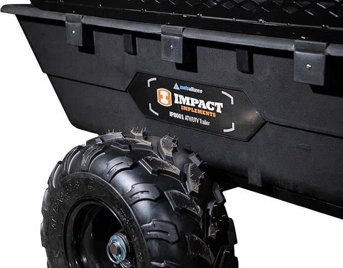 Impact IMPLEMENTS® 1500lb Poly Tub Utility Cargo Trailer for ATV's, UTV's, & Garden Tractors from a USA Offroad Company. Includes Optional 2" Coupler, 18" x 8" Tires, and Pivoting Feature.