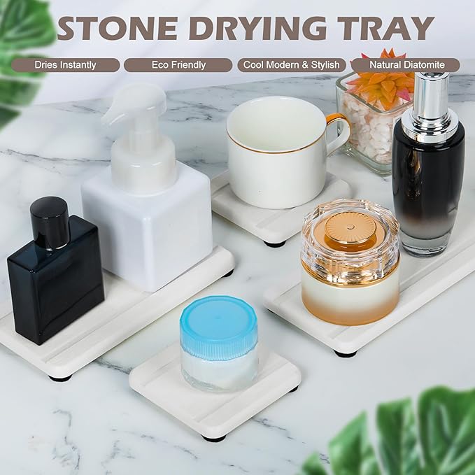 Set of 6 Water Absorbing Stone Tray for Sink, Stones Soap Trays for Kitchen Sink, Stone Drying Tray for Bathroom Counter, Diatomite Soap Dish, Water Absorbent Coasters