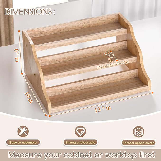 Tiered Spice Rack Organizer for Cabinet, Wooden Spice Rack for Countertop, Spice Shelf organizer Spice Organization for Cabinet