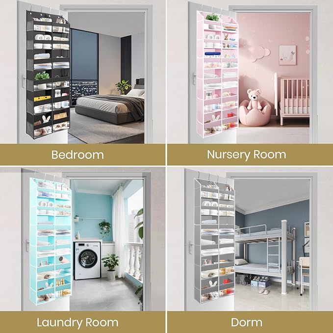 HOMELUX THEORY Heavy Duty Over the Door Organizer - Extra Wide Closet Organizers And Storage, Hanging Storage Door for Bedroom & Baby Nursery, 1PC Ivory