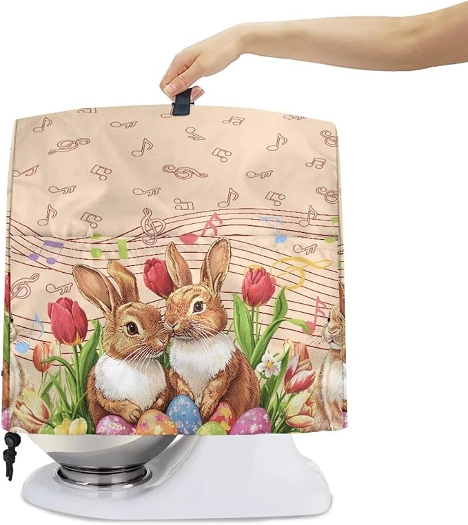 Generic Cute Rabbit Stand Mixer Cover for Easter Decor, Kitchen Dust Cover, 4.5-5 Quart, Lightweight, Waterproof, Polyester, Drawstring Closure, Rabbit Color