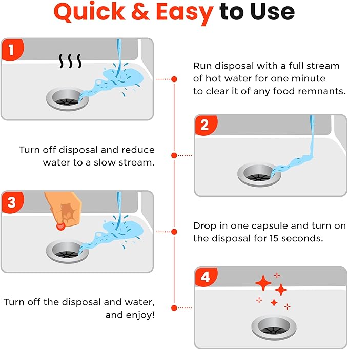 Bastion Garbage Disposal Cleaner and Deodorizer Drops- [[50-Count]] Orange Zest Scented Kitchen Sink Freshener Pods & Drain Odor Eliminator Disposer Care Balls
