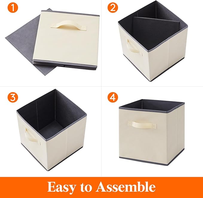 Lifewit 12 Packs Storage Cubes, 11 Inch Cube Storage Bins, Foldable Decorative Fabric Storage Baskets for Organizing Home Organizers with Handles for Shelves, Closet,Beige