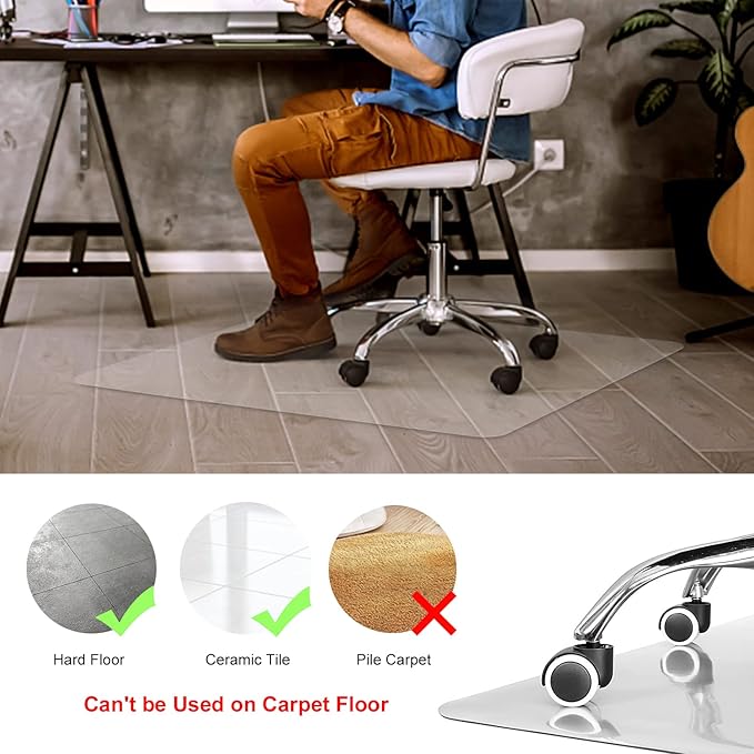 Kuyal Clear Chair Mat, Hard Floor Use, 48" x 30" Transparent Office Home Floor Protector mat Chairmats (30" X 48" Rectangle)
