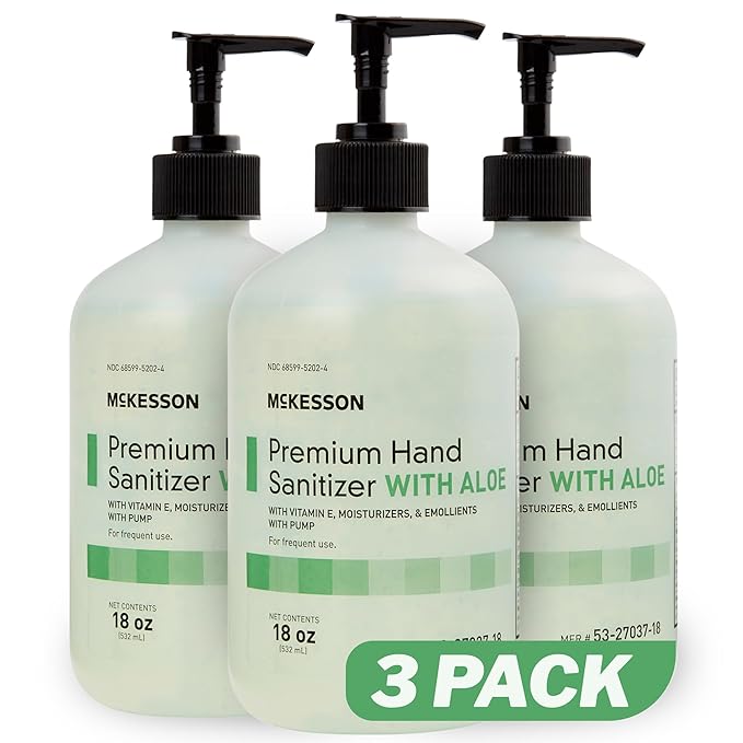 McKesson Hand Sanitizer with Aloe, 18 oz Pump Bottle [Pack of 3] - 70% Ethyl Alcohol, Spring Water Scent, No-Rinse Sanitizing Gel with Vitamin E and Moisturizers, Medical-Grade