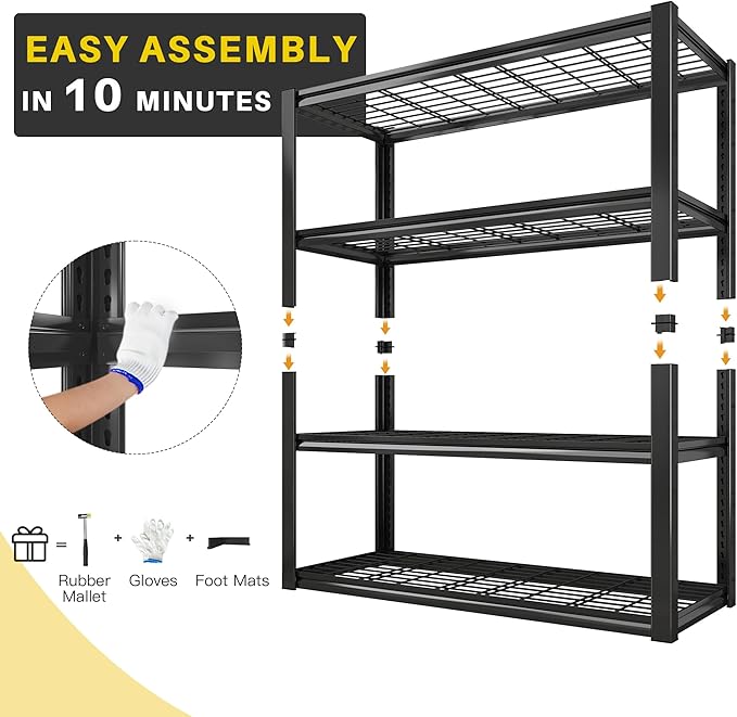 REIBII 40" W Garage Shelving 2240 LBS Storage Shelves Adjustable Metal Shelving Heavy Duty 4 Tier Metal Shelves for Garage Kitchen Pantry Warehouse Basement 40" W × 19.5" D × 59.5" H, 2 Pack