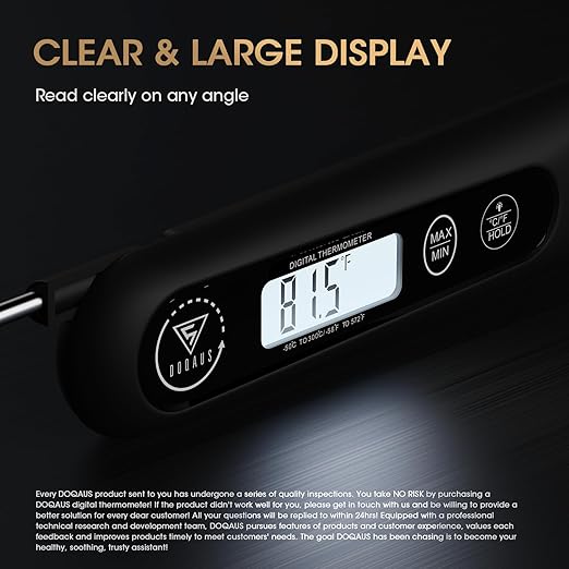 DOQAUS Digital Meat Thermometer, Instant Read Food Thermometer for Cooking, Kitchen Probe with Backlit, Cooking Temperature Probe for Turkey, Grill, BBQ, Baking, Bread, Sourdough