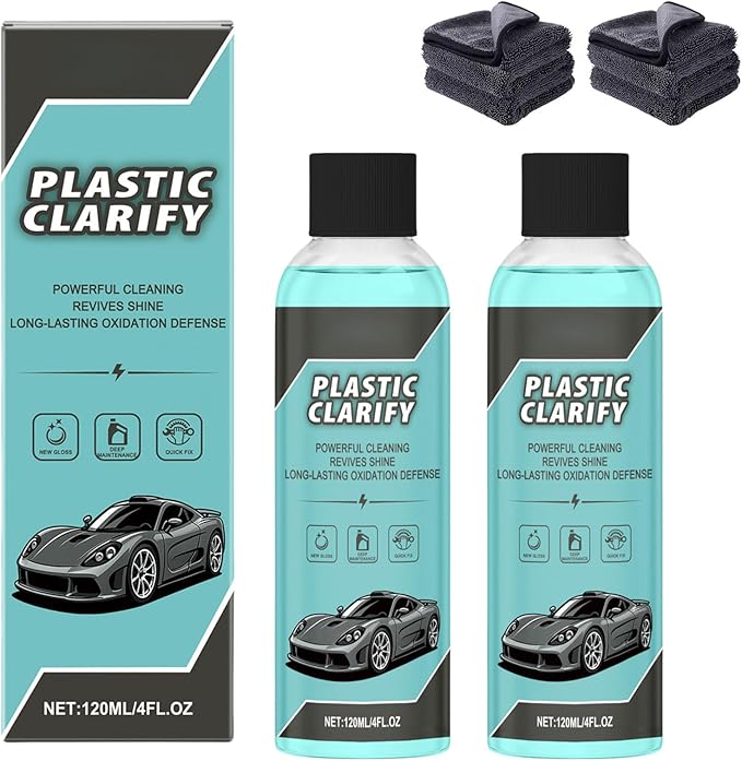 Plastic Clarify for Cars, Plastic Restorer for Cars Exterior, Multifuncional Interior Cleaner for Waterless Car, Detailing Spray, Faded Plastics (2PCS)