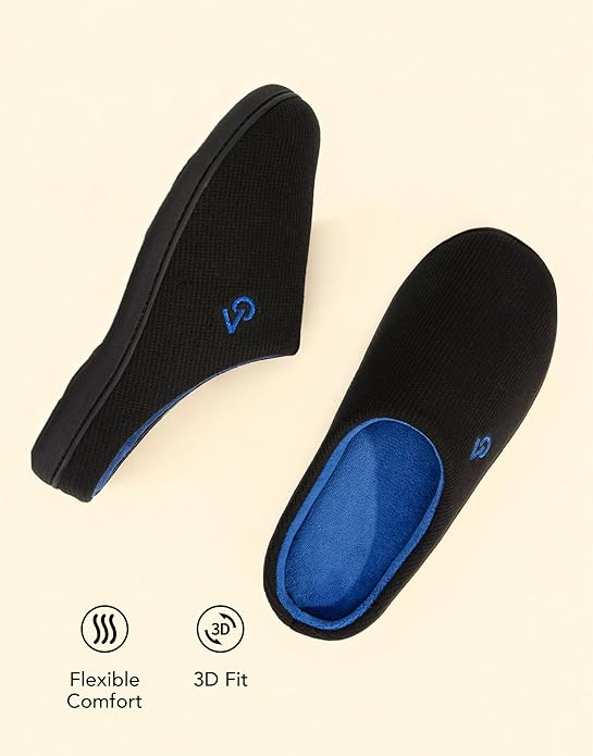 VeraCosy Men's Two-Tone Memory Foam House Slippers Indoor Outdoor Durable Rubber Sole