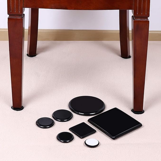 Ezprotekt 2.5 inch Square Self Adhesive Furniture Movers Sliders for Carpet, 16 Pcs Self Stick Furniture Moving Pads for Chair Table Desk Bed Sofa Couch (Black)