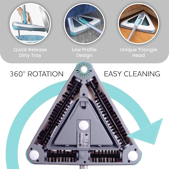 Zippi Sweeper Standard - 2025 New and Improved Lightweight Sweeper, Perfect for Short Carpet Hardwood and Tile, Triangular Design Allows for Sweeping in Corners, 30 Minutes Cleaning Time