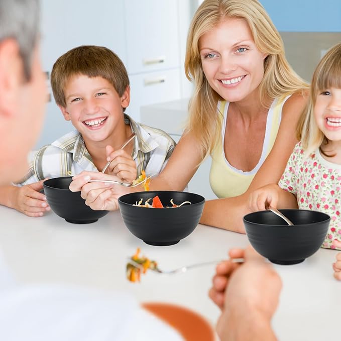 Wheat Straw Bowl Sets,8 PCS Unbreakable Cereal Bowls 26 OZ,Microwave and Dishwasher Safe Bowls,Alternative Plastic Bowl Reusable for cereal,salad,snack and soup (Pure Black)