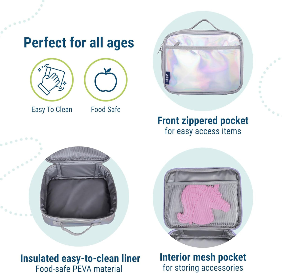 Wildkin Kids Insulated Lunch Box – Durable and Reusable for School & Travel - Holographic
