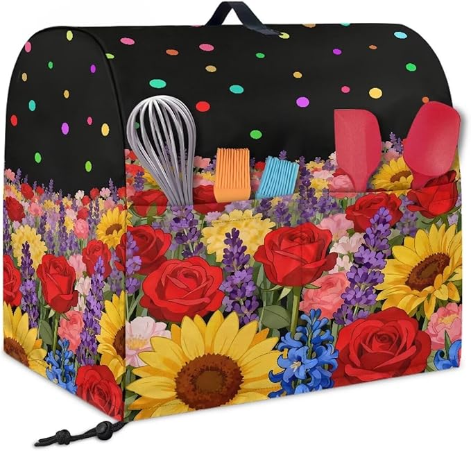 Stand Mixer Covers Compatible with 6-8 Quart Colorful Flowers Kitchen Aid Mixer Fit All Tilt Head Bowl Lift Models Easy Clean Mixer Covers