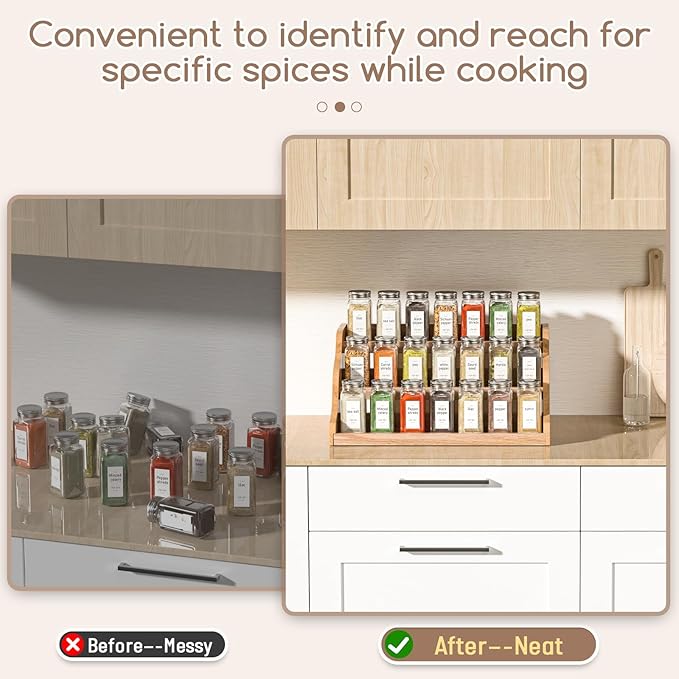 Tiered Spice Rack Organizer for Cabinet, Wooden Spice Rack for Countertop, Spice Shelf organizer Spice Organization for Cabinet