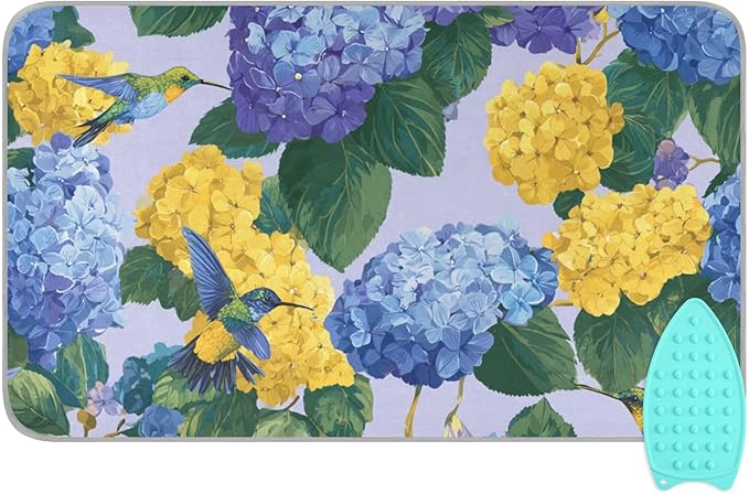 Ironing Mat Portable Ironing Pad Ironing Blanket for Table Top Heat Resistance Double-Side Using Travel Large 47.2 x 27.6 Inch Foldable Lightweight Blue Hydrangeas Hummingbirds