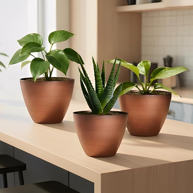 2 Pack Plastic Plant Pots with Drainage Holes, 8 inch Planter