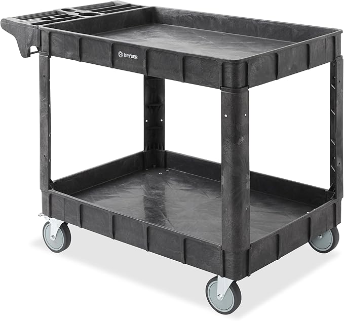 Dryser Utility Cart with Wheels, 46" x 25" Heavy Duty 550 lb. Capacity with Shelves - 2 Tier Rolling Cart with Four 5" Swivel Casters for Warehouse, Garage, Cleaning