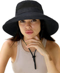 Sun Hats for Women Gardening Hat Wide Brim Ponytail Beach Sun Protection Breathable Cotton Summer Hat with Fold-Up Brim