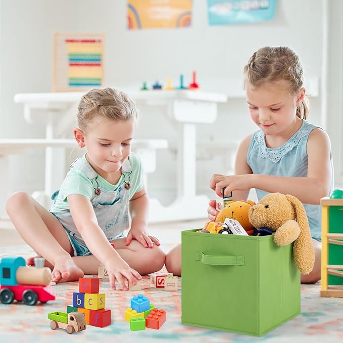 Stero 13x13x13 Inch Fabric Storage Bins 6 Pack Fun Colored Durable Storage Cubes with Handles Foldable Cube Baskets for Home, Kids Room, Closet and Toys Organization Orange-Multi Colors-1