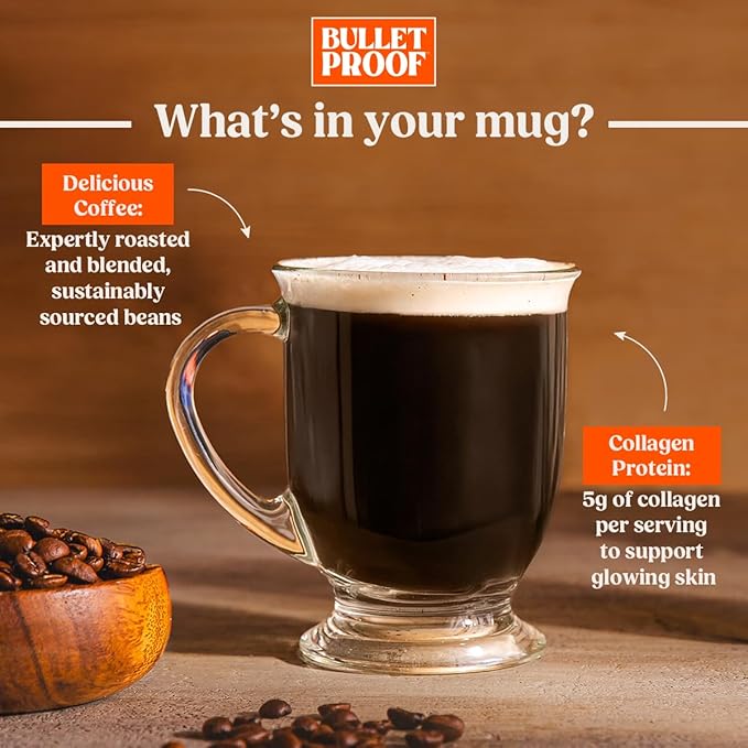 Bulletproof Coffee + Collagen Single-Serve Coffee Pods, 10 Count, 100% Arabica Beans, Clean Coffee Tested for Toxins, Packaging May Vary (Pack of 2)