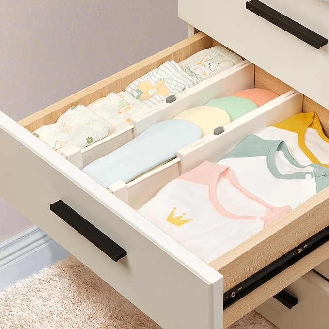 Vtopmart 4 Pack Drawer Dividers for Clothes, 4" High 11.6"-17" Adjustable Expandable Dresser Drawer Organizer, Plastic Drawers Separators for Dresser, Baby Clothes, Underwear, Kitchen & Office Storage