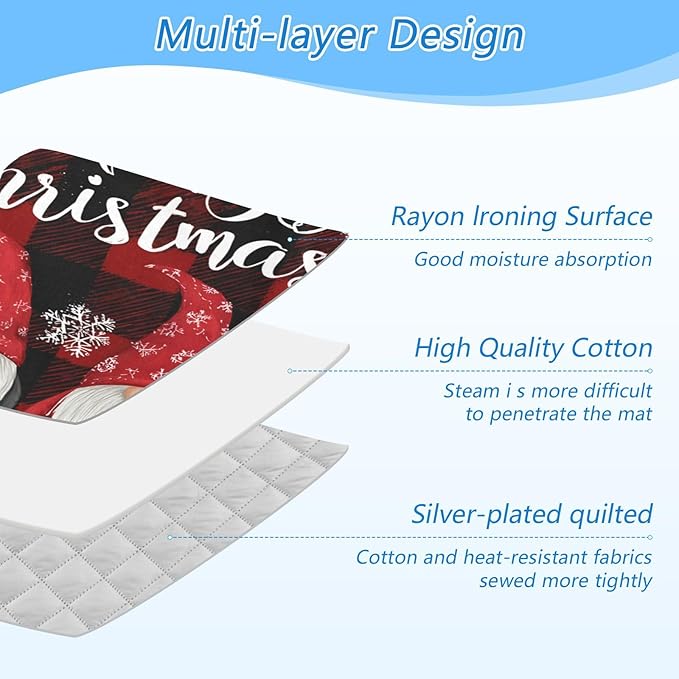 Red and Black Checkered Christmas Gnomes Ironing Mat for Table top Portable Ironing Pad Blanket for Washer Dryer Countertop Travel
