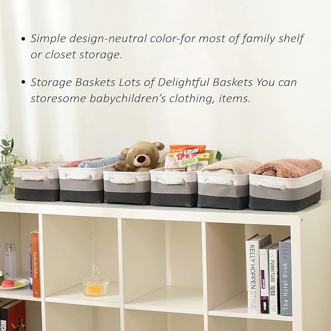 TcaFmac Small Fabric Storage Baskets for Organizing [6 Pack] Closet Storage Bin Foldable Storage Baskets for Shelf Canvas Storage Bins Decorative Basket with Handles(Gradient Gray,12" L×8" W×5" H)
