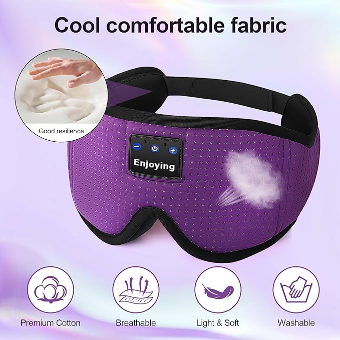 Sleep Headphones, Sleep Mask Bluetooth Wireless Music Eye Mask, Sleeping Mask for Side Sleepers Sleep Mask with 3D Bluetooth Headphones Ultra-Thin Stereo Speakers Perfect for Sleeping (Purple)