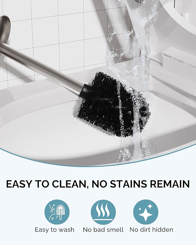 Toilet Brush and Holder Set, 2 Pack Stainless Steel Toilet Bowl Brush with Lid, Rust Proof Toilet Cleaner Brush with Caddy, Durable Bristles, Splash Proof, Ideal for Bathroom (Brushed Nickel)