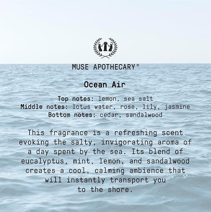 Muse Apothecary Home Ritual Active Odor Eliminator Spray - Furniture Deodorizer Spray & Bathroom Odor Eliminator for Home - Essential Oil Air Freshener - 8oz, Ocean Air