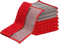 Dish Rags for Washing Dishes 8 Pack Multipurpose Wire Miracle Cleaning Coths Non-Scratch Wire Dishwashing Rag Lint Free Microfiber Cleaning Cloth for Kitchen Windows (Red)
